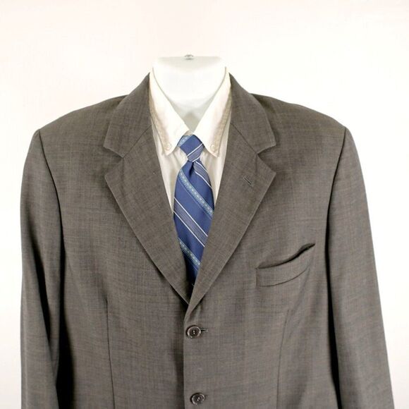 Brooks Brothers Gray Wool Sharksking W/ Brown Windowpane 3 Button Blazer 44L - Picture 1 of 13